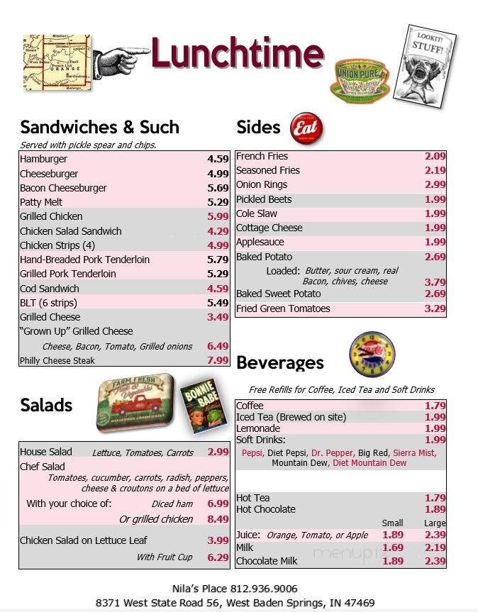Nila's Place - West Baden Springs, IN menu_pic
