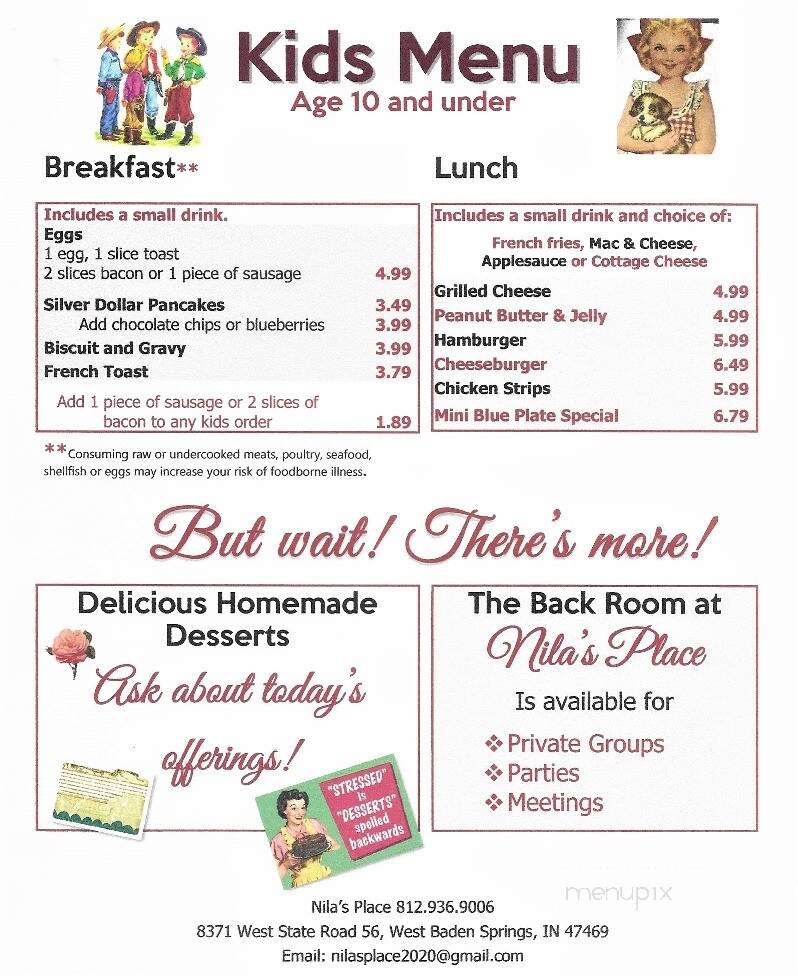 Nila's Place - West Baden Springs, IN menu_pic