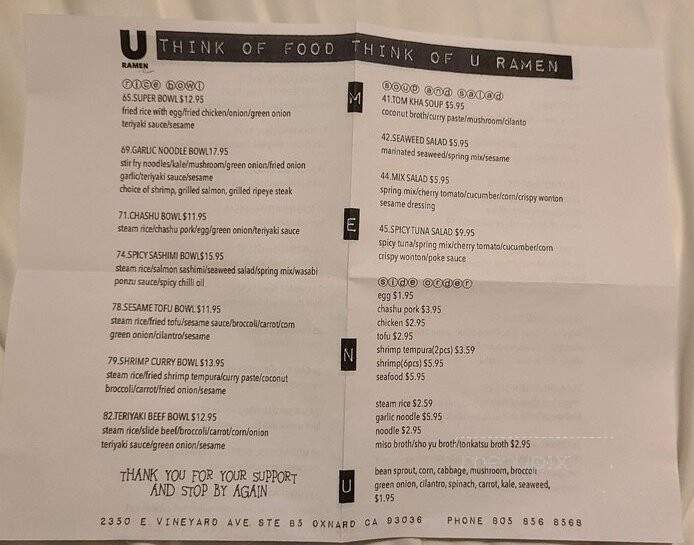 U Ramen - Oxnard, CA menu_pic