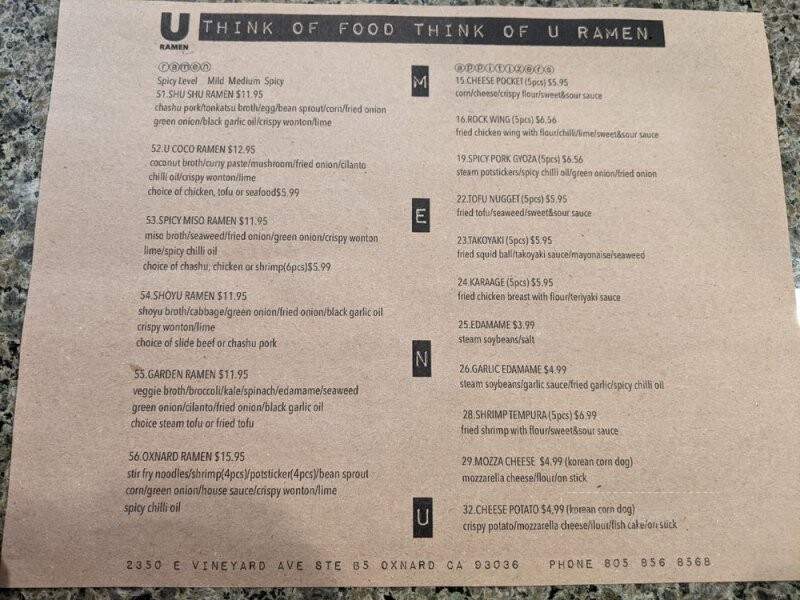 U Ramen - Oxnard, CA menu_pic