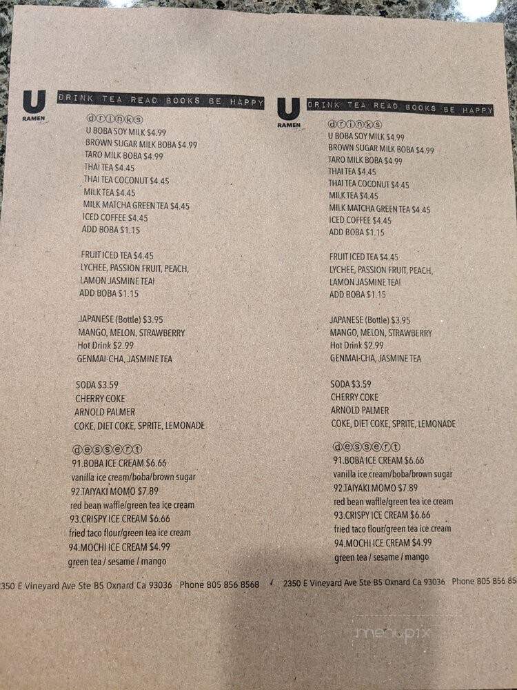U Ramen - Oxnard, CA menu_pic
