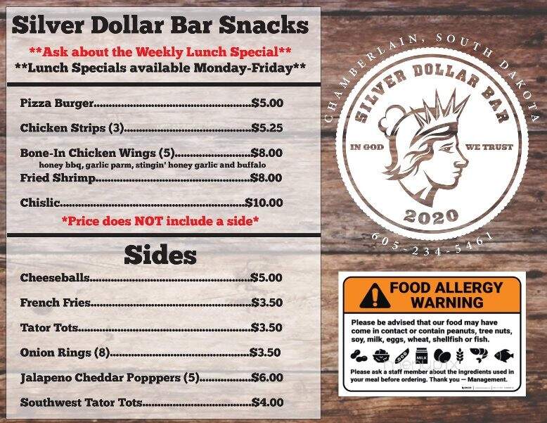 Silver Dollar Bar - Chamberlain, SD menu_pic