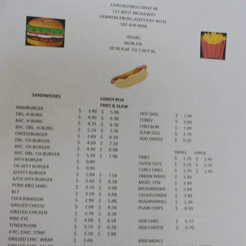 Fairgrounds Drive-In - Lawrenceburg, KY menu_pic