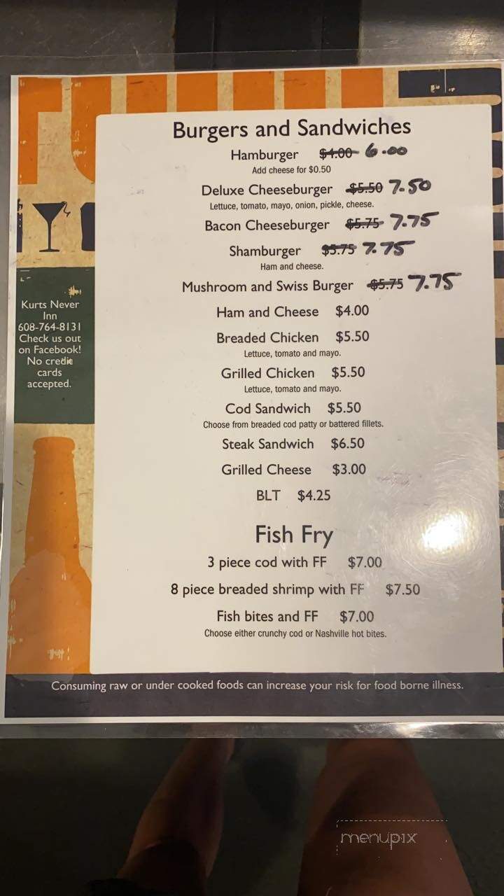 Kurt's Never Inn - Deerfield, WI menu_pic