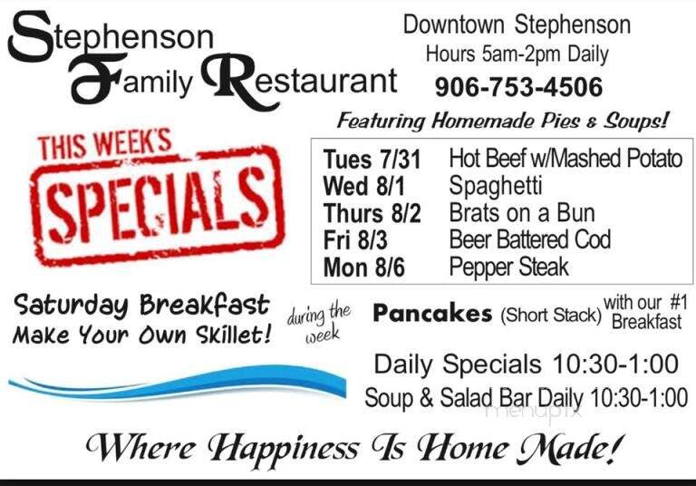 Stephenson Family Restaurant - Stephenson, MI menu_pic