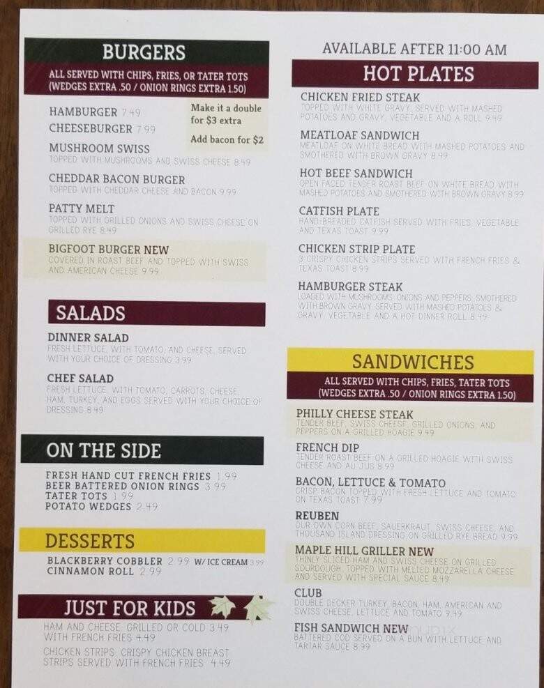 Maple Hill Restaurant - Cape Fair, MO menu_pic