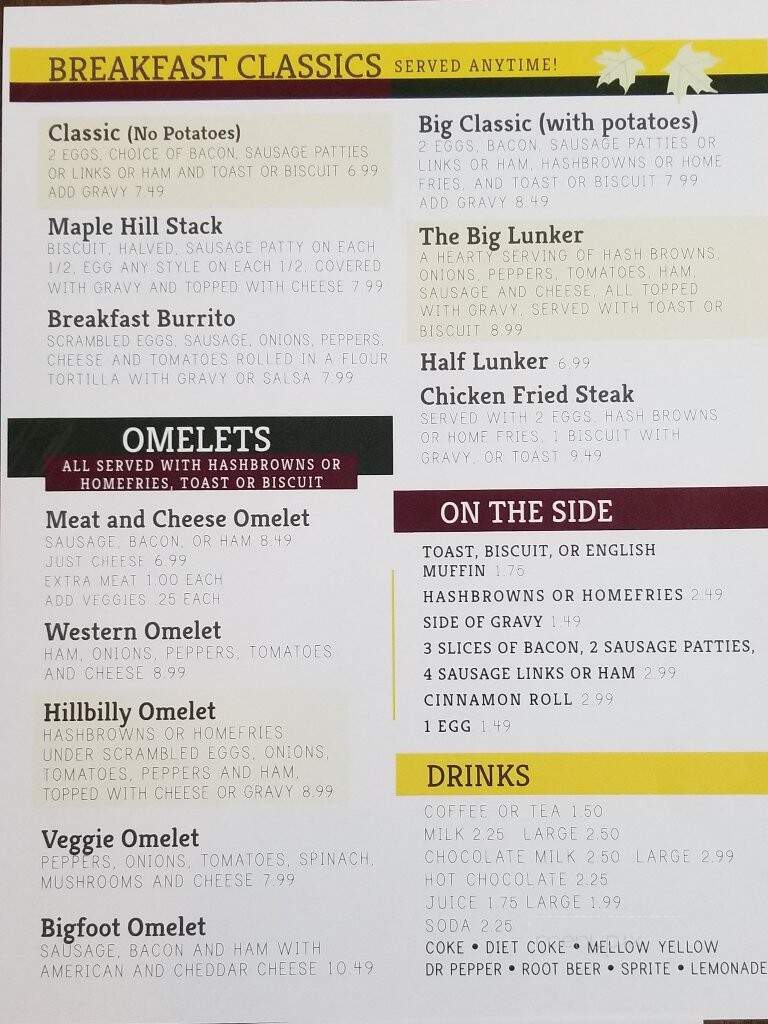 Maple Hill Restaurant - Cape Fair, MO menu_pic