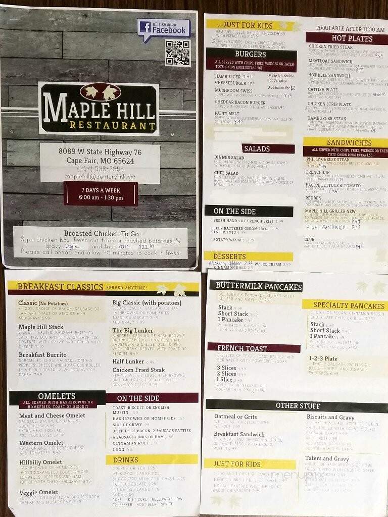 Maple Hill Restaurant - Cape Fair, MO menu_pic