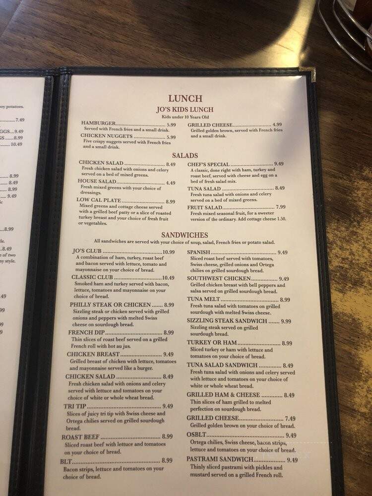 Jo's Restaurant - Taft, CA menu_pic