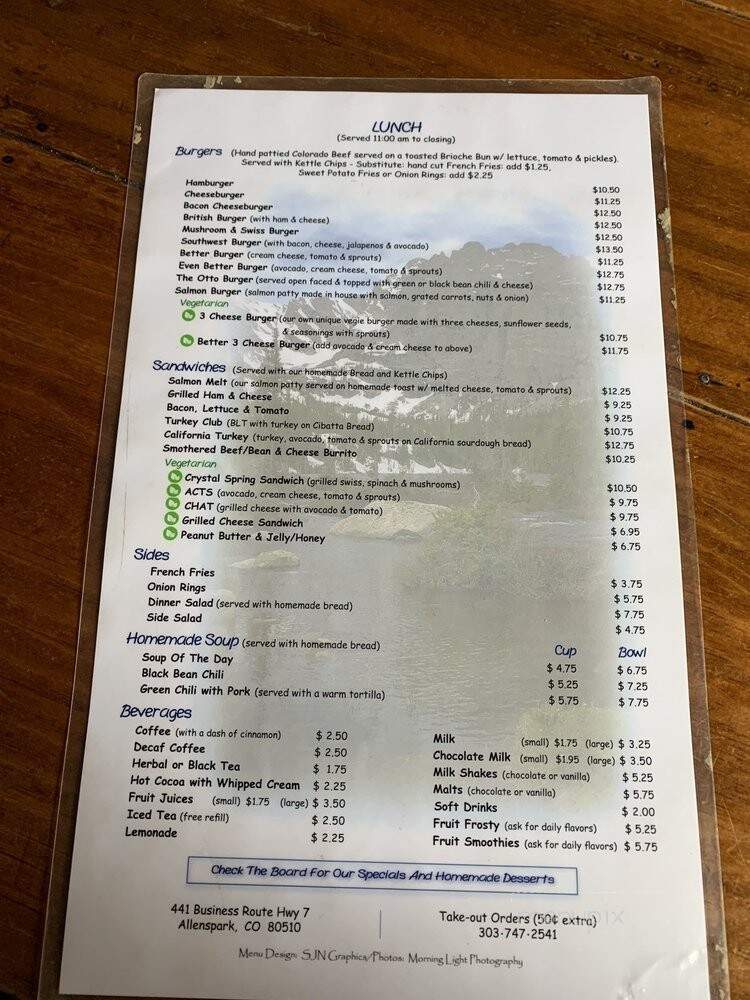 Meadow Mountain Cafe - Allenspark, CO menu_pic