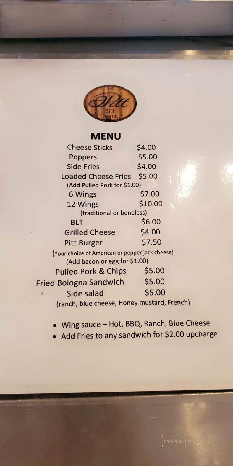 Pitt Stop Pub Grill - Jeffersonville, IN menu_pic