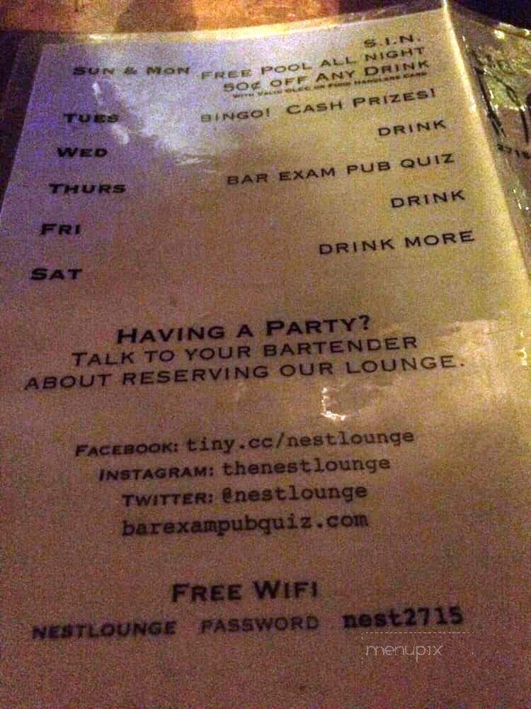 The Nest Lounge & Patio - Portland, OR menu_pic