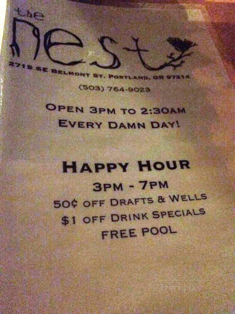 The Nest Lounge & Patio - Portland, OR menu_pic