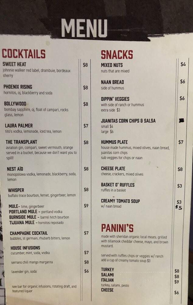 The Nest Lounge & Patio - Portland, OR menu_pic