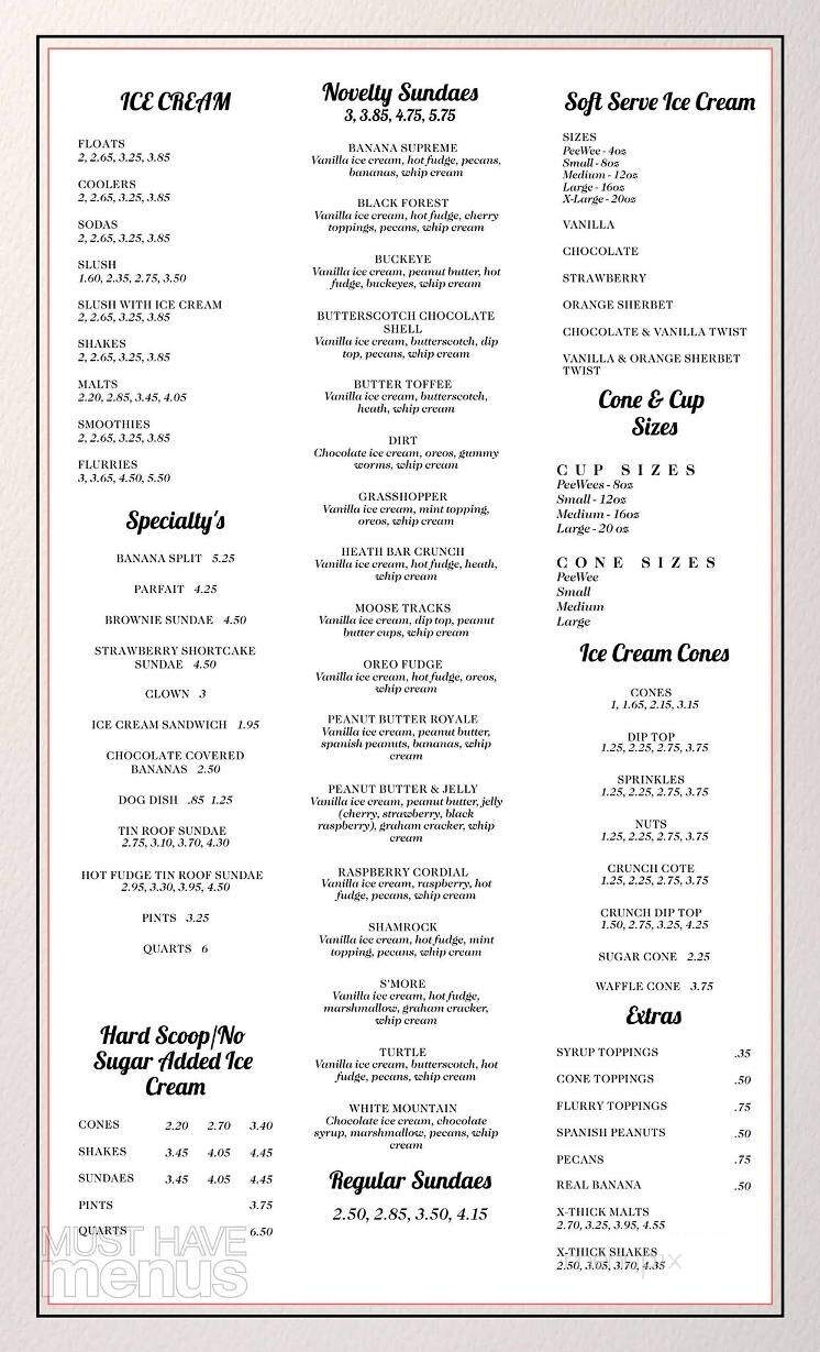 Pee Wee's Darisnak - Perrysburg, OH menu_pic