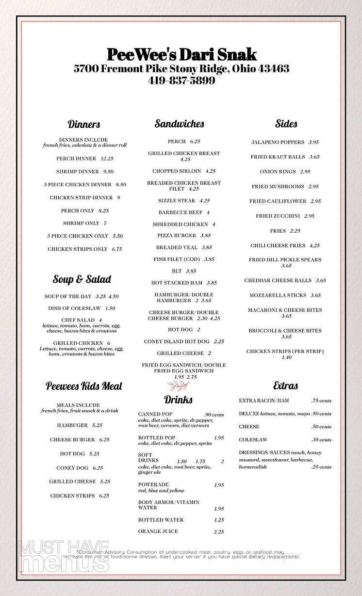 Pee Wee's Darisnak - Perrysburg, OH menu_pic