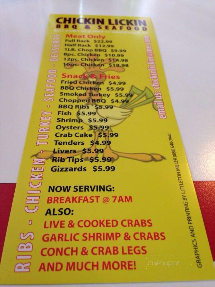 Chickin Lickin - Hardeeville, SC menu_pic