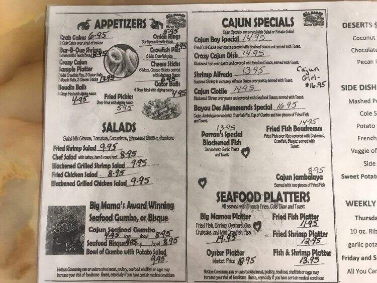 Big Mama's Cajun Kitchen - Poplarville, MS menu_pic