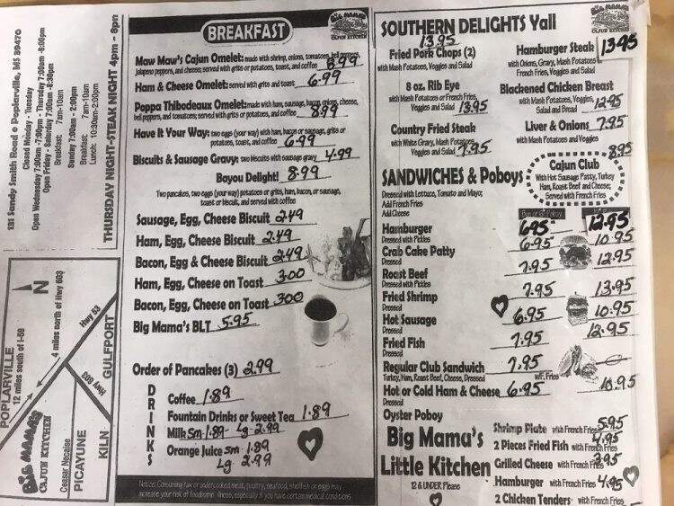 Big Mama's Cajun Kitchen - Poplarville, MS menu_pic