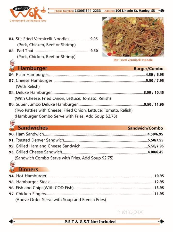 Hanley Cafe - Hanley, SK menu_pic
