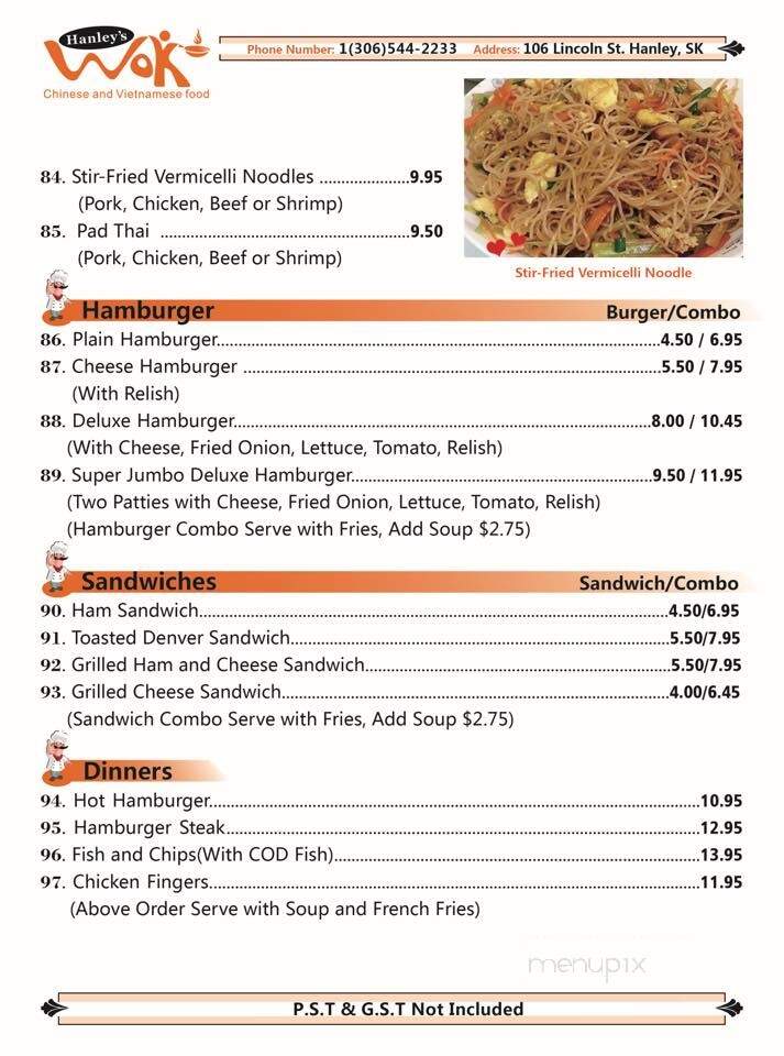 Hanley Cafe - Hanley, SK menu_pic