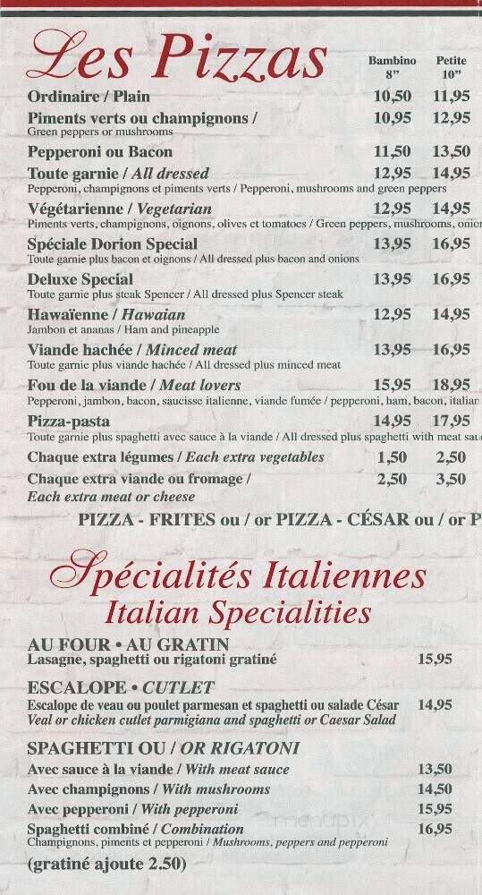 Dorion Pizzaria - Vaudreuil-Dorion, QC menu_pic