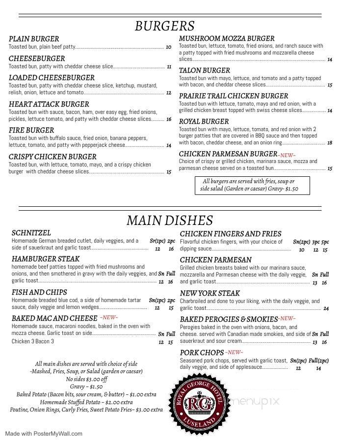 Royal George Hotel - Luseland, SK menu_pic