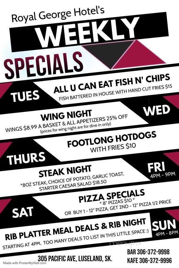 Royal George Hotel - Luseland, SK menu_pic