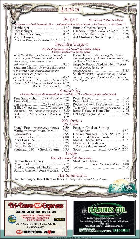 Goose Landing Restaurant - Winthrop, NY menu_pic