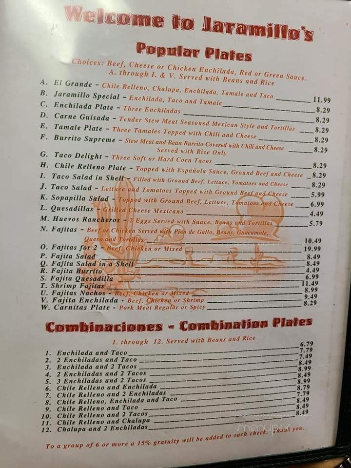 Jaramillo's Mexican Restaurant - Snyder, TX menu_pic