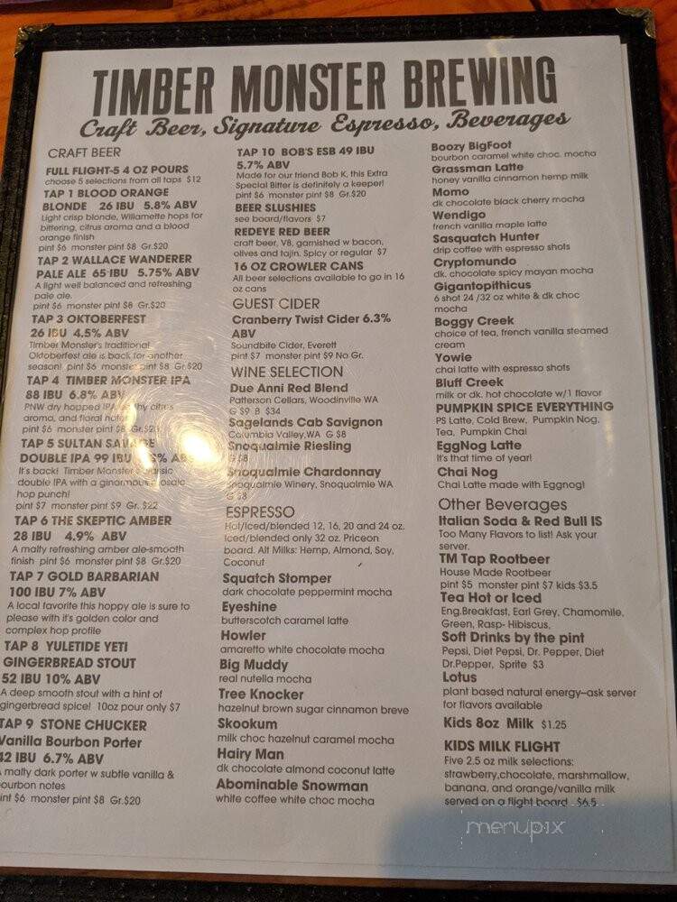 Timber Monster Brewing Company - Sultan, WA menu_pic
