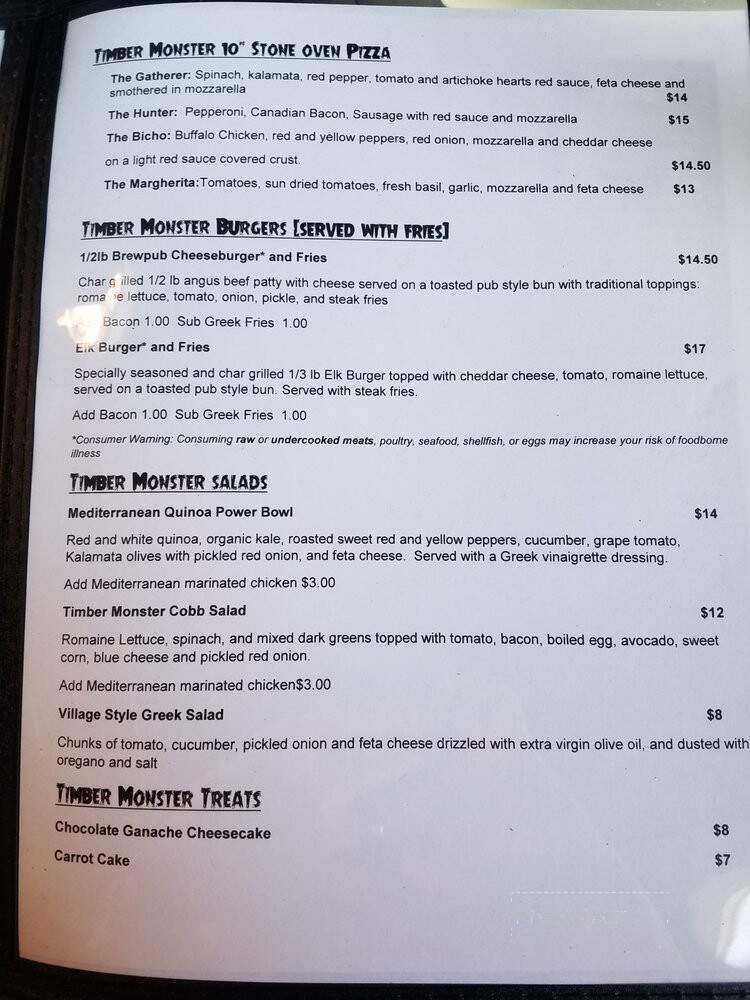 Timber Monster Brewing Company - Sultan, WA menu_pic