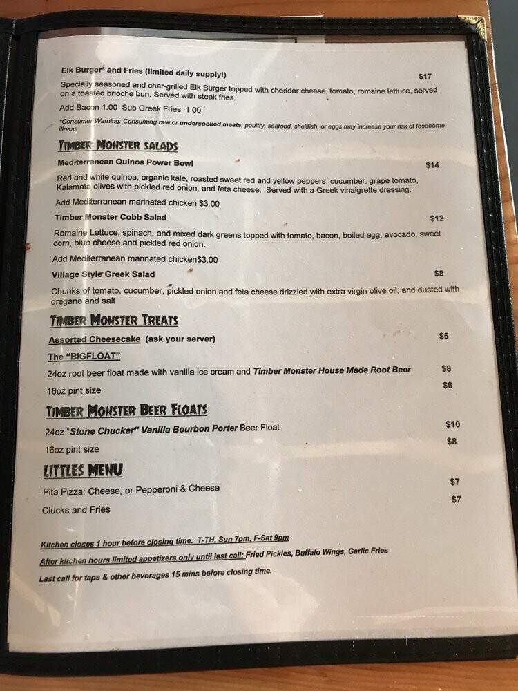 Timber Monster Brewing Company - Sultan, WA menu_pic