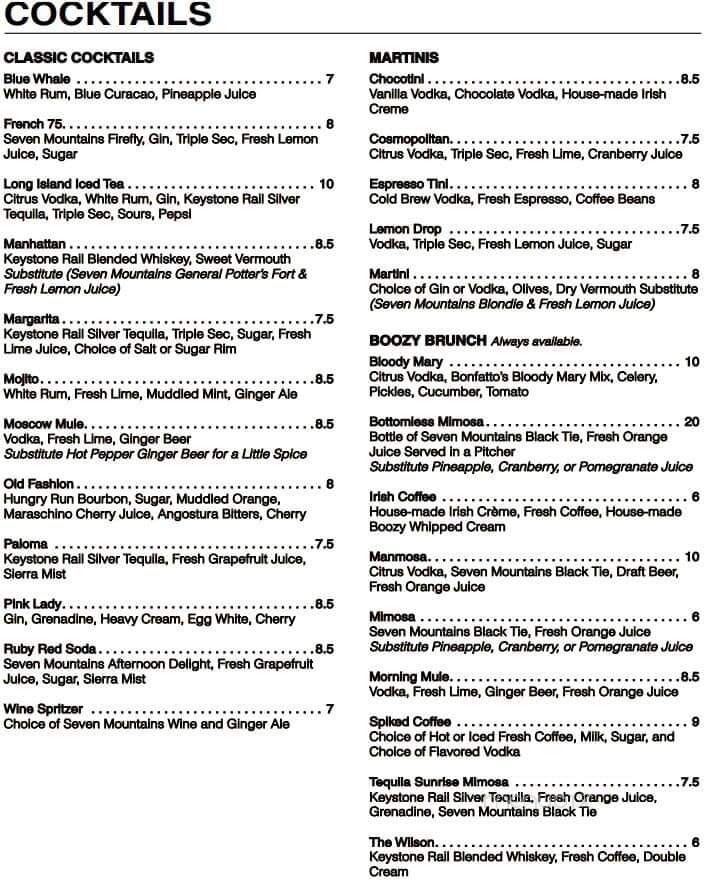 Seven Mountains Wine Bar & Stonefly Cafe - Reedsville, PA menu_pic