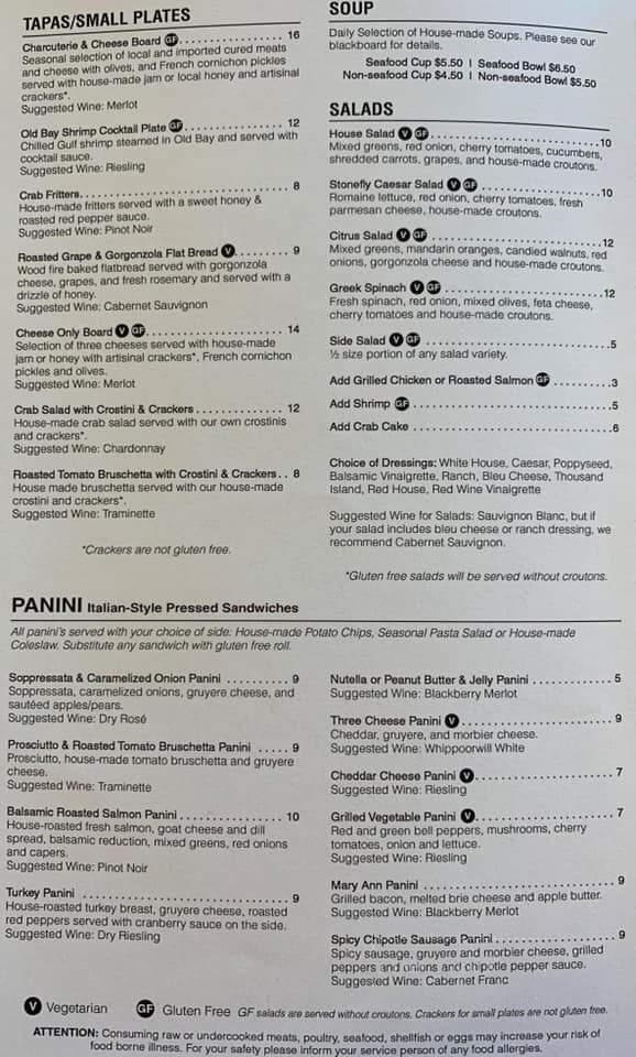 Seven Mountains Wine Bar & Stonefly Cafe - Reedsville, PA menu_pic
