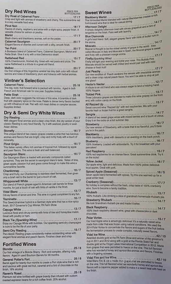 Seven Mountains Wine Bar & Stonefly Cafe - Reedsville, PA menu_pic