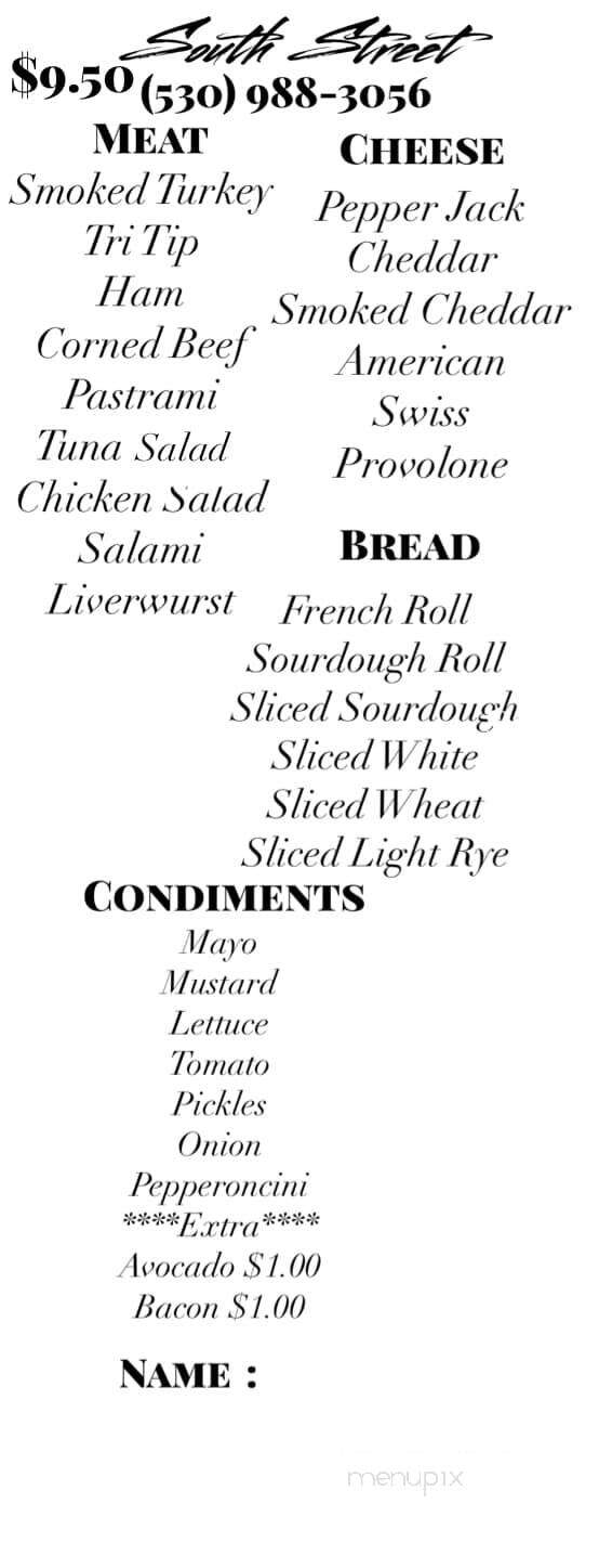 South Street Deli & Grill - Orland, CA menu_pic
