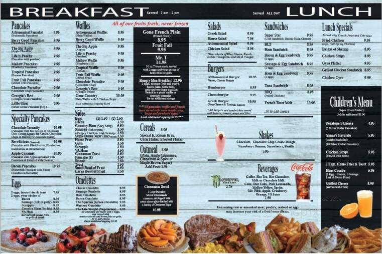The Original Astronomical Pancake House - Williamsburg, VA menu_pic