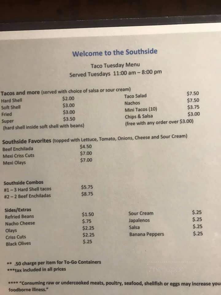 South Side Food & Spirits - Monroe, IA menu_pic