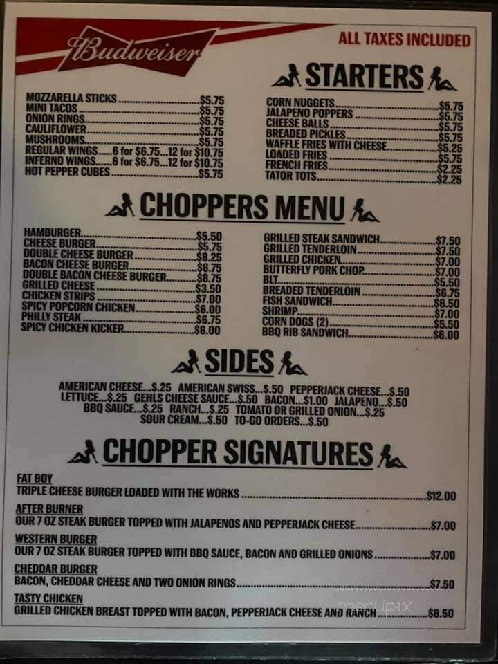 Choppers Bar & Grill Incorporated - East Moline, IL menu_pic