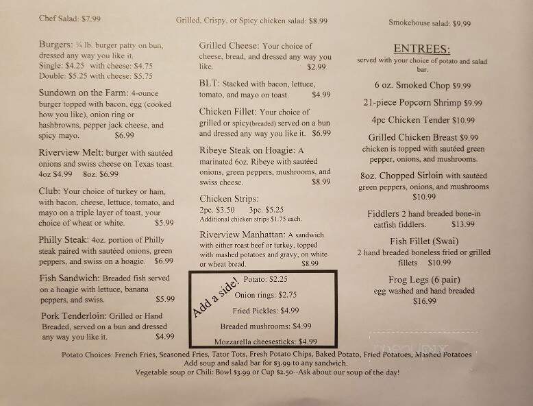 Menu of Riverview Restaurant in Hawesville, KY 42348