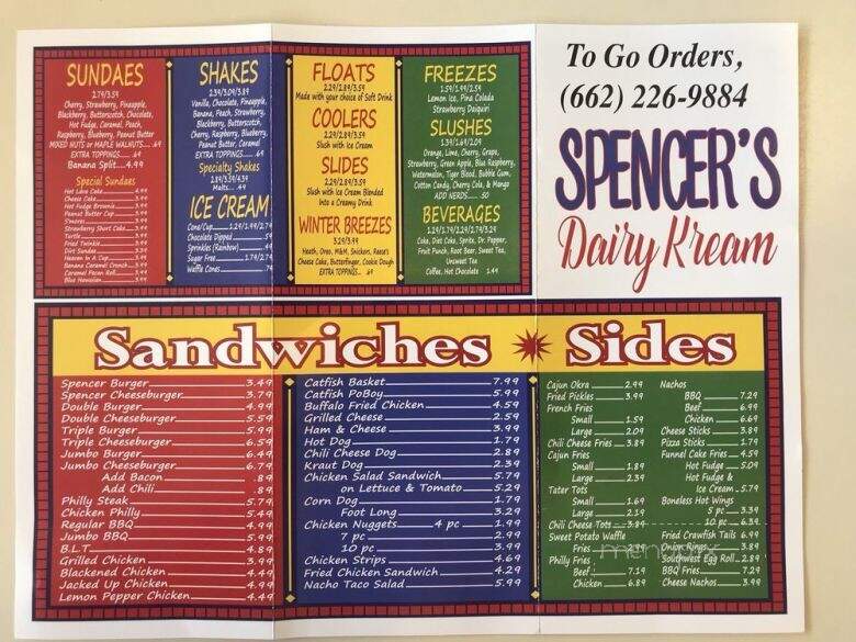 Spencer's Dairy Kream - Grenada, MS menu_pic