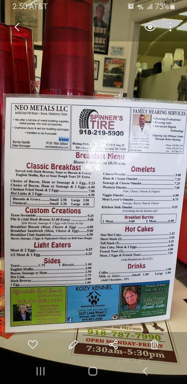 Pit Stop Cafe - Grove, OK menu_pic