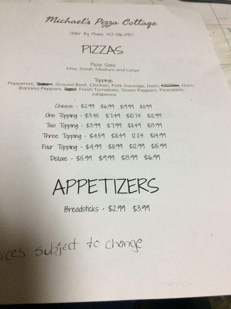 Michael's Pizza Cottage - Talbott, TN menu_pic