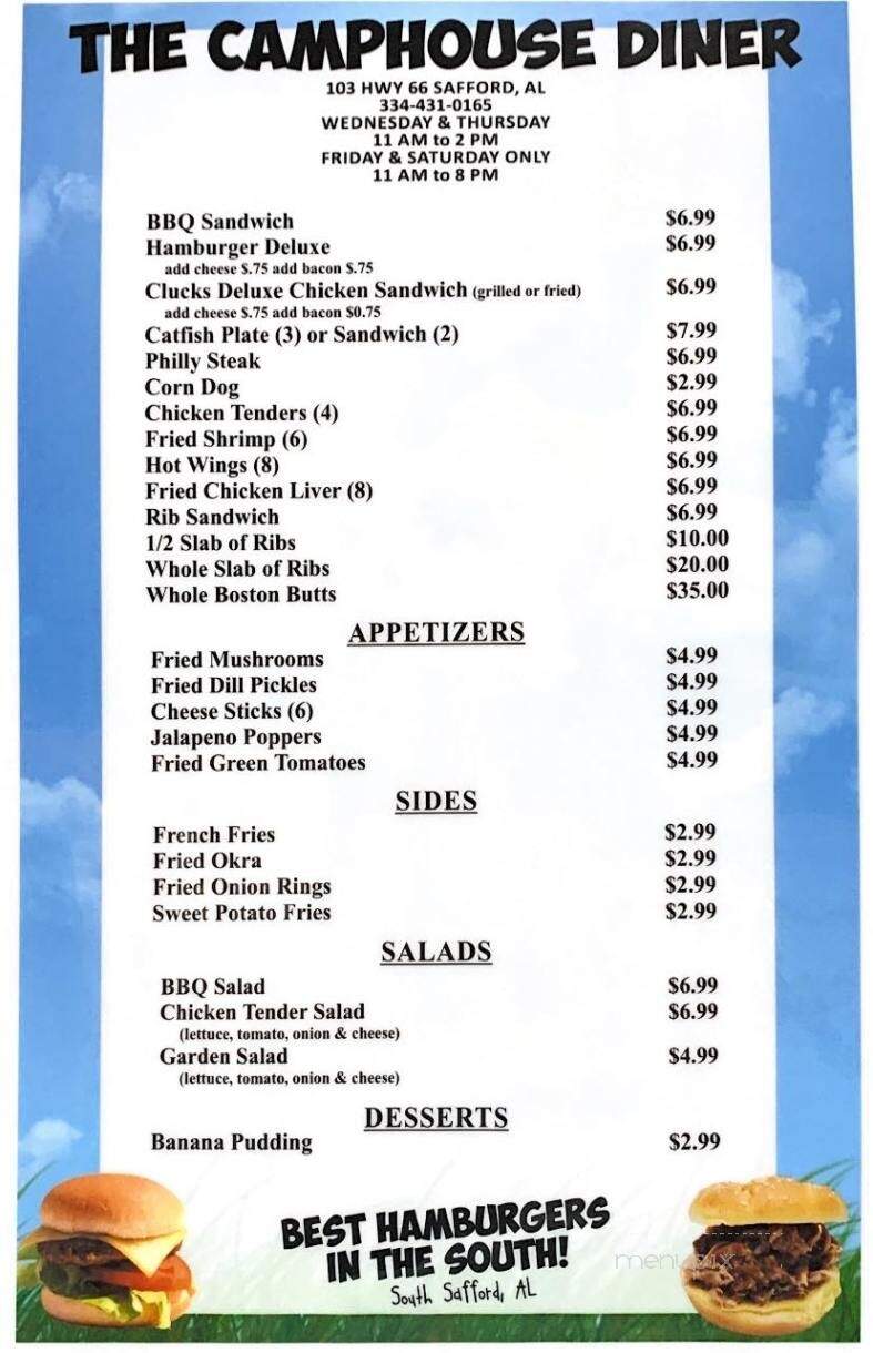 Camp House - Safford, AL menu_pic
