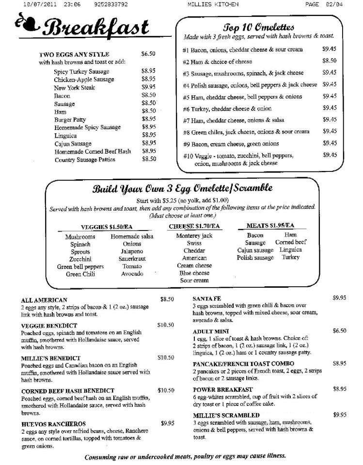 Millie's Kitchen - Lafayette, CA menu_pic