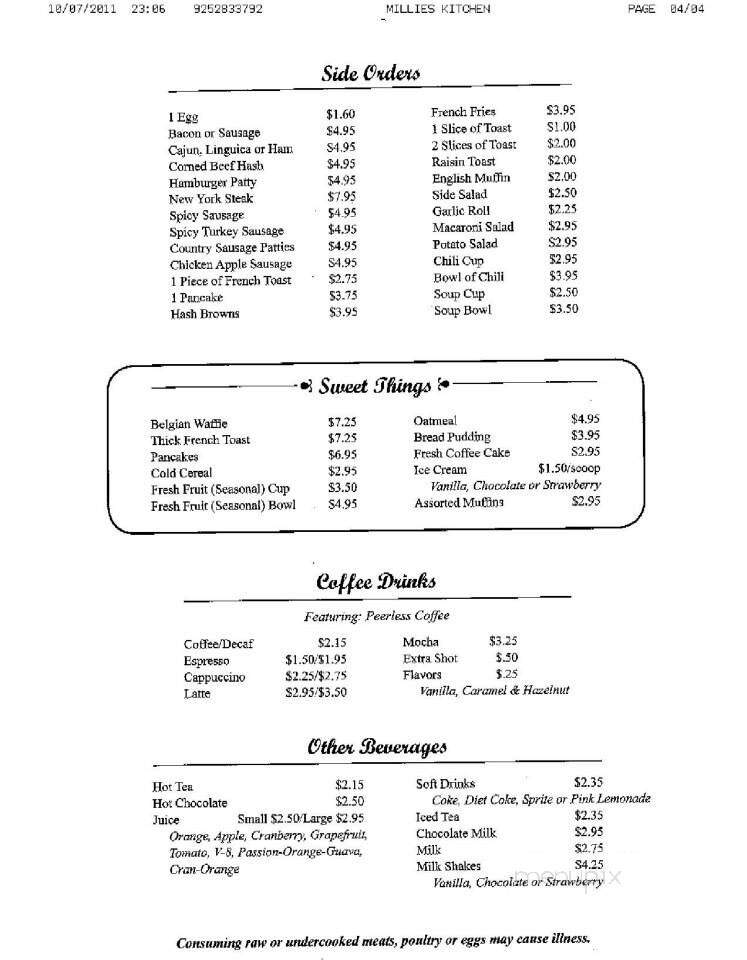 Millie's Kitchen - Lafayette, CA menu_pic