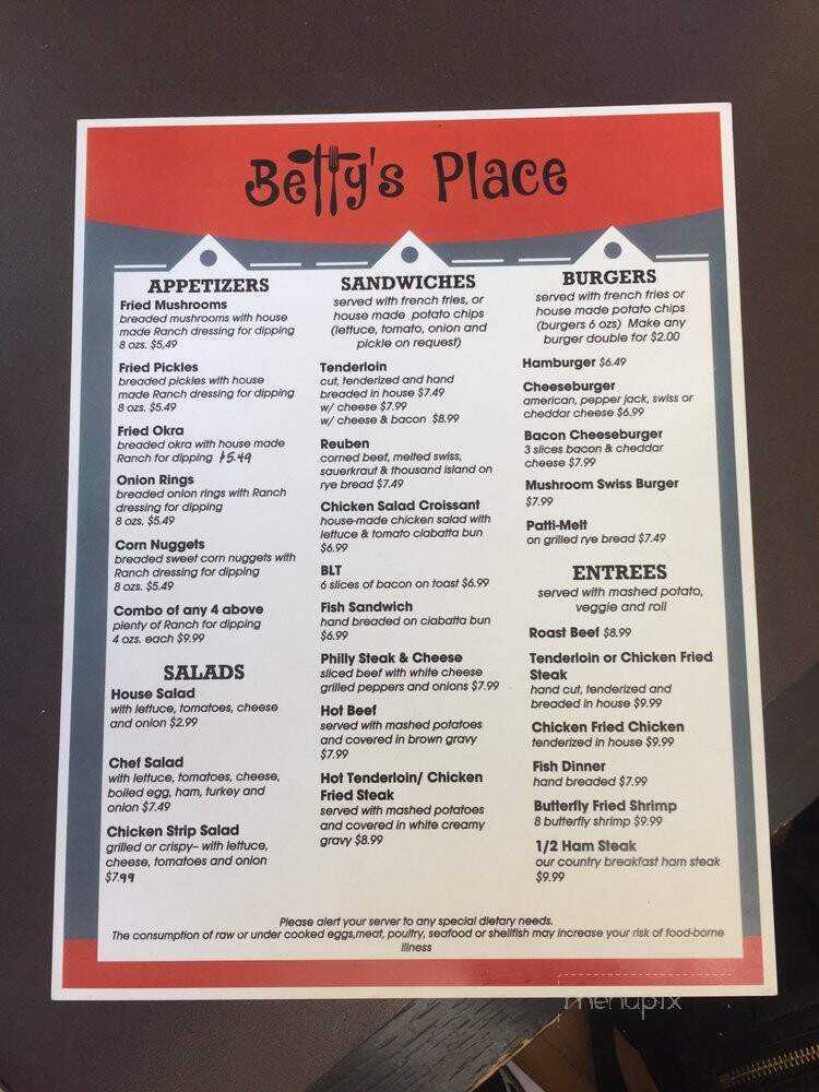 Betty's Place - Holt, MO menu_pic