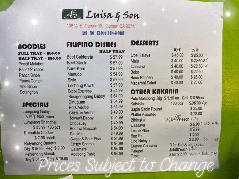 Luisa and Son Bake Shop - Carson, CA menu_pic