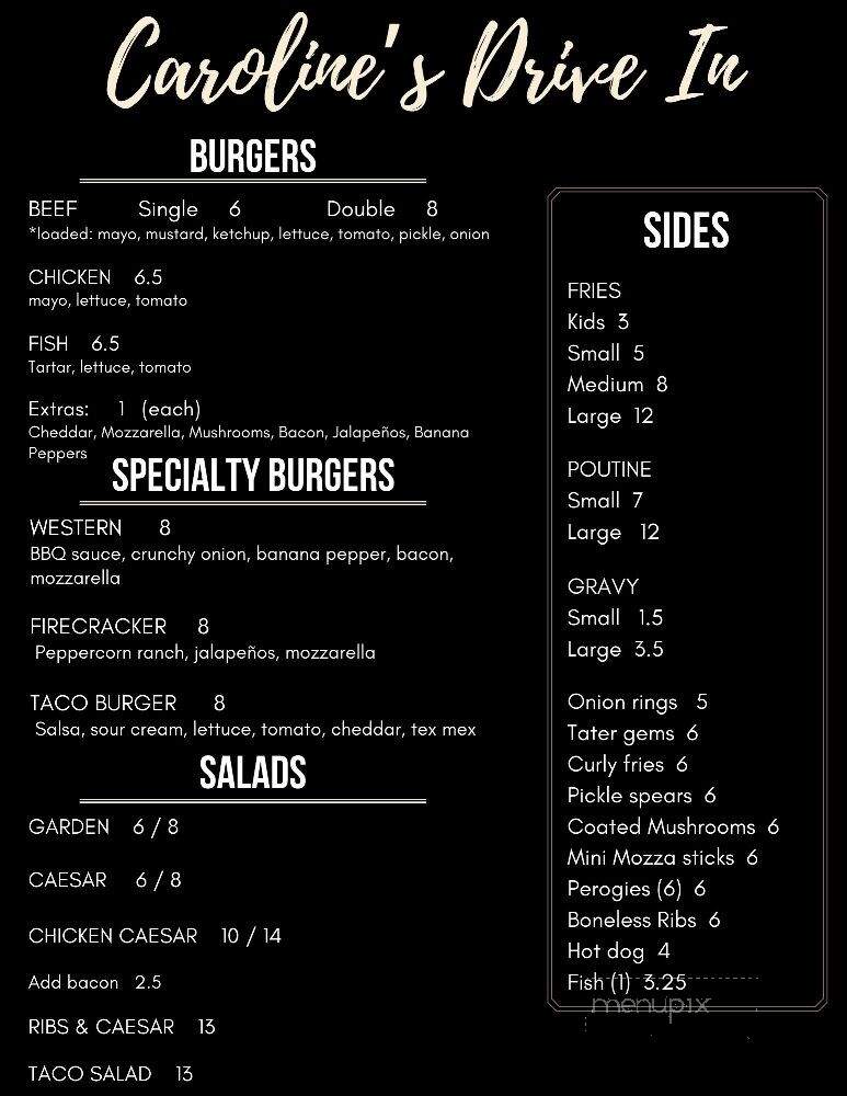 Caroline's Drive-In - Maple Creek, SK menu_pic